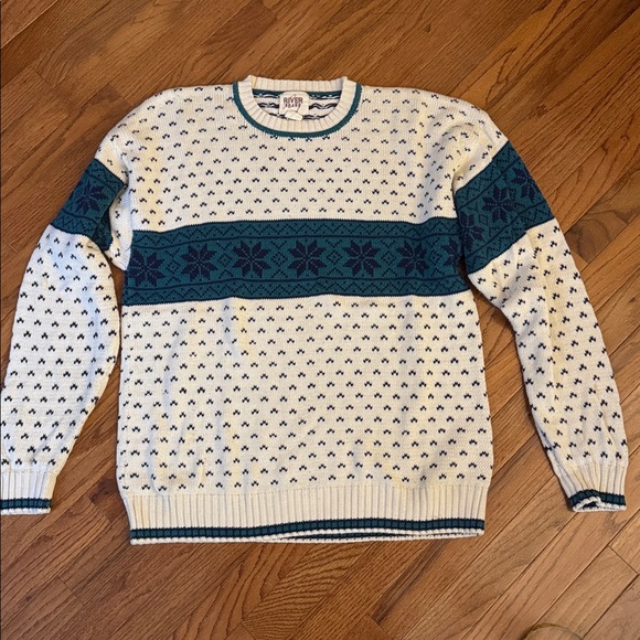 Vintage90s River Brand Fair Isle Sweater Ski Ivory Blue Size L - Picture 5 of 5